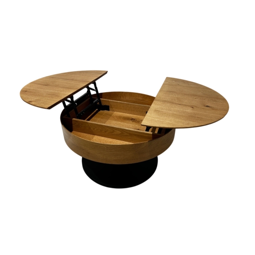 Rozkládací konferenční stůl se zvedací deskou PURE pr. 80 cm dub/černá