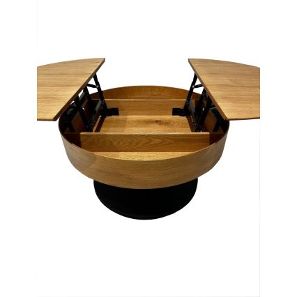 Rozkládací konferenční stůl se zvedací deskou PURE pr. 80 cm dub/černá