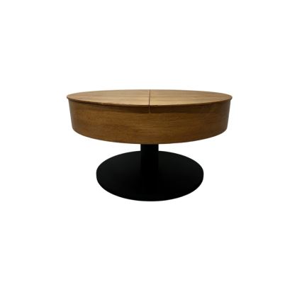Rozkládací konferenční stůl se zvedací deskou PURE pr. 80 cm dub/černá