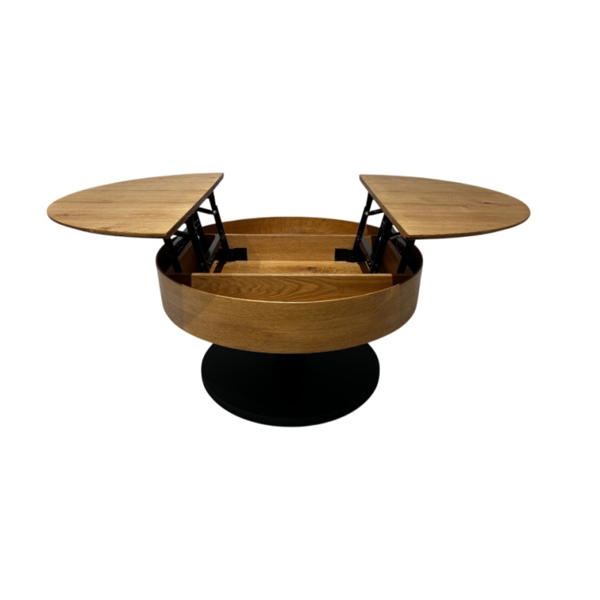 Rozkládací konferenční stůl se zvedací deskou PURE pr. 80 cm dub/černá