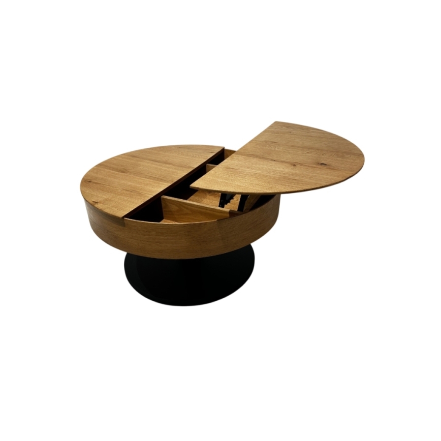 Rozkládací konferenční stůl se zvedací deskou PURE pr. 80 cm dub/černá