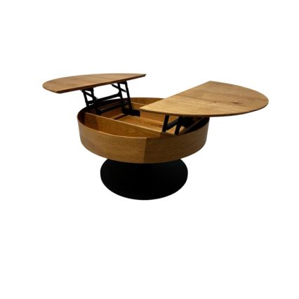 Rozkládací konferenční stůl se zvedací deskou PURE pr. 80 cm dub/černá