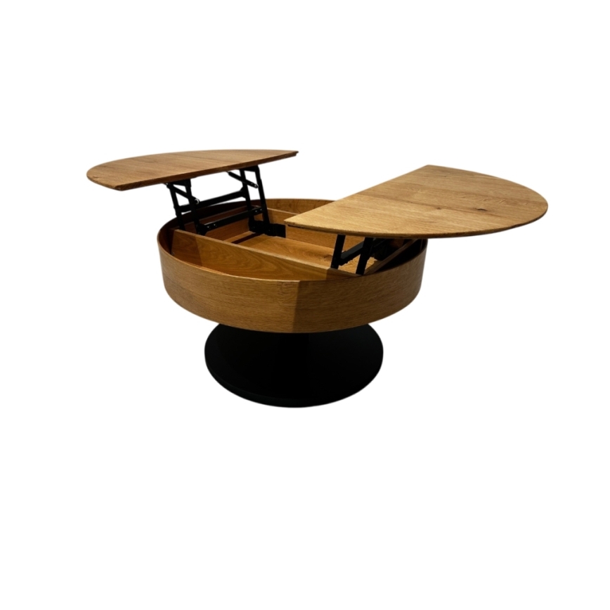 Rozkládací konferenční stůl se zvedací deskou PURE pr. 80 cm dub/černá
