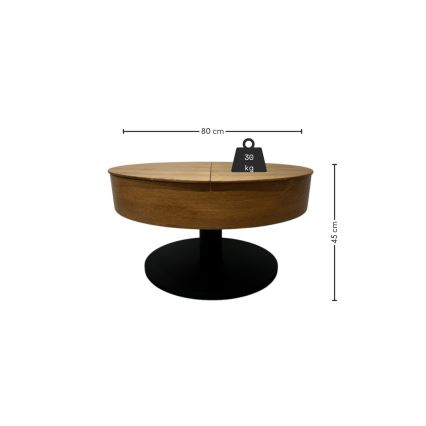 Rozkládací konferenční stůl se zvedací deskou PURE pr. 80 cm dub/černá