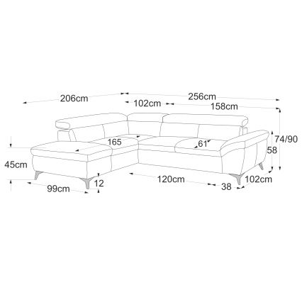 Rozkládací kožená rohová sedací souprava do L SALERNO II levá šedá