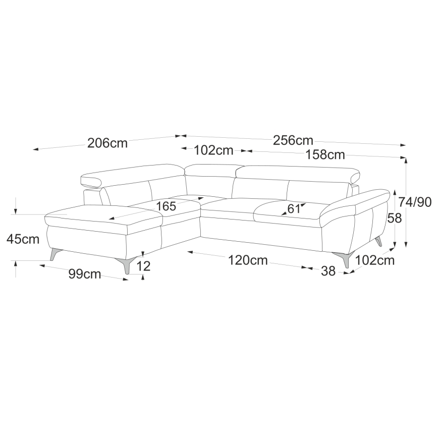 Rozkládací kožená rohová sedací souprava do L SALERNO II levá šedá