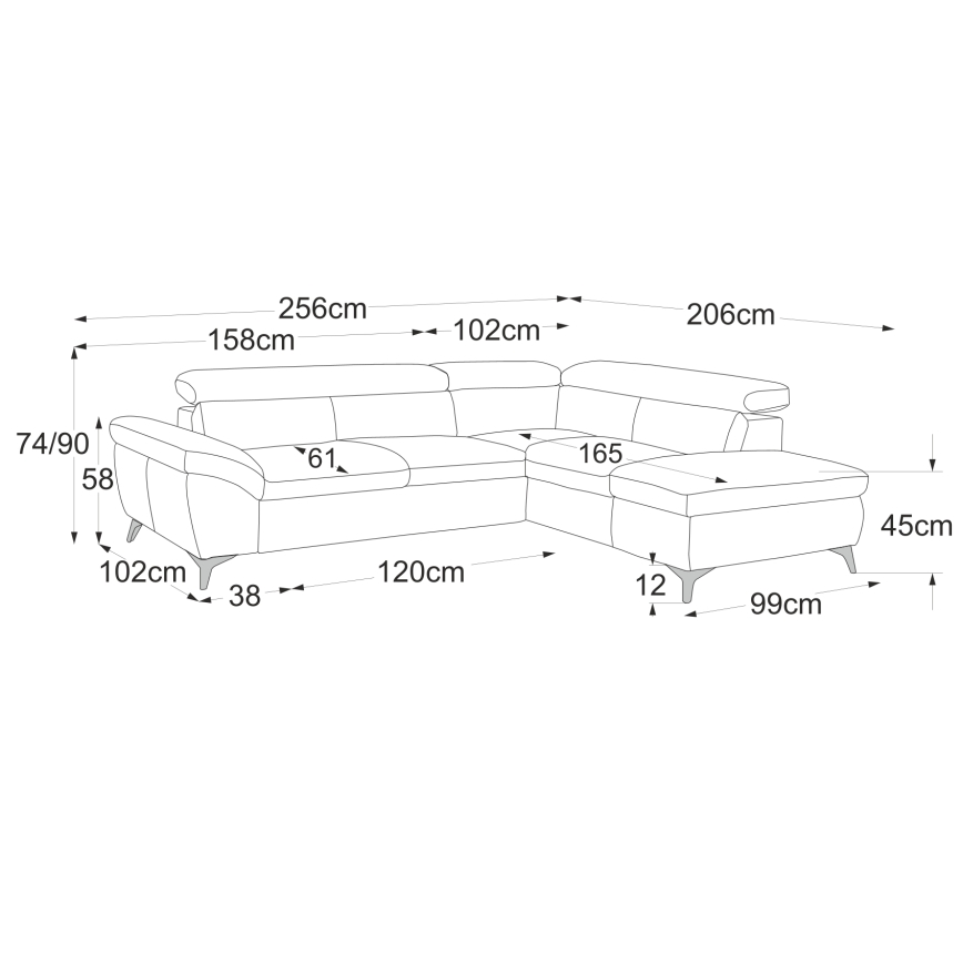 Rozkládací kožená rohová sedací souprava do L SALERNO II pravá hnědá