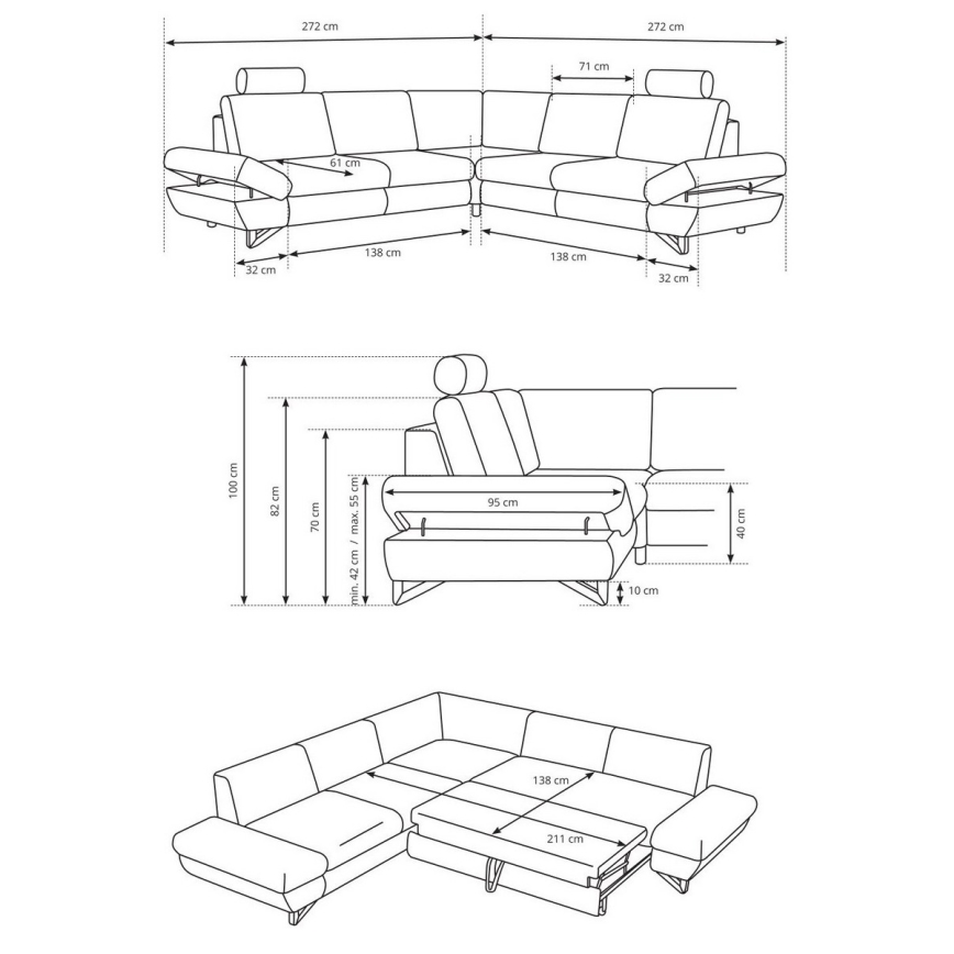 Rozkládací rohová čalouněná sedací souprava s úložným prostorem do L AVESTA šedá