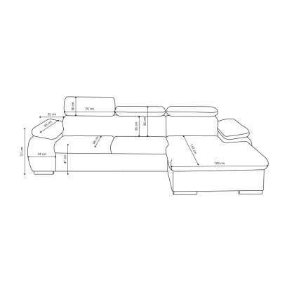 Rozkládací rohová sedací souprava do L s úložným prostorem PADUA šedá pravá