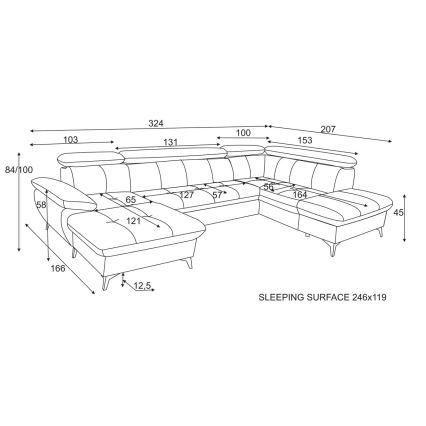 Rozkládací rohová sedací souprava s úložným prostorem do U CATANIA grafit