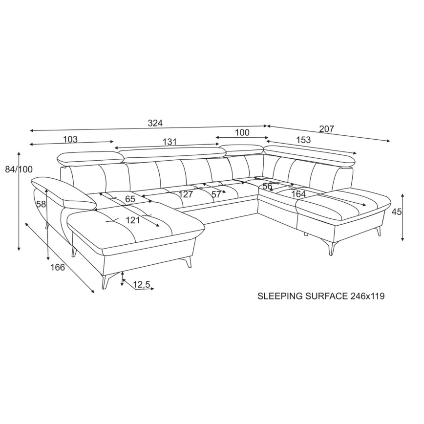 Rozkládací rohová sedací souprava s úložným prostorem do U CATANIA grafit
