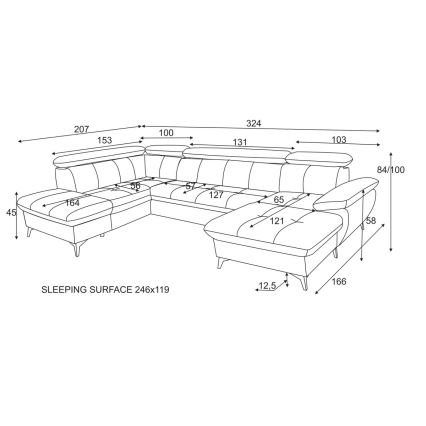 Rozkládací rohová sedací souprava s úložným prostorem do U CATANIA grafit