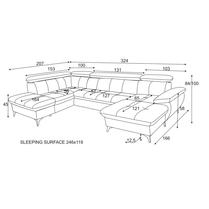Rozkládací rohová sedací souprava s úložným prostorem do U CATANIA grafit