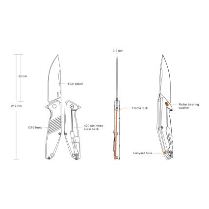 Ruike RUD191B - Zavírací kapesní nůž 21,9 cm černá