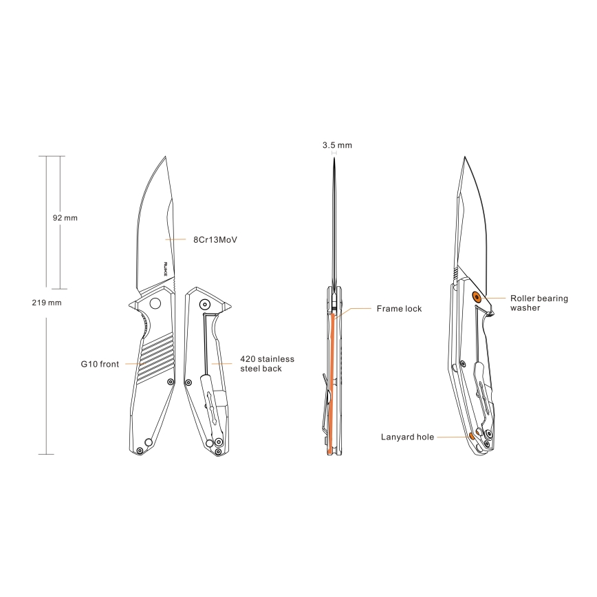 Ruike RUD191B - Zavírací kapesní nůž 21,9 cm černá
