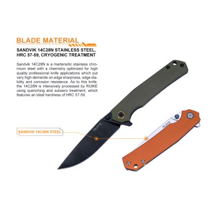 Ruike RUP801G - Zavírací kapesní nůž 20 cm zelená