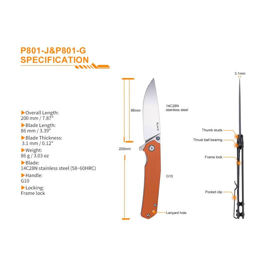 Ruike RUP801G - Zavírací kapesní nůž 20 cm zelená