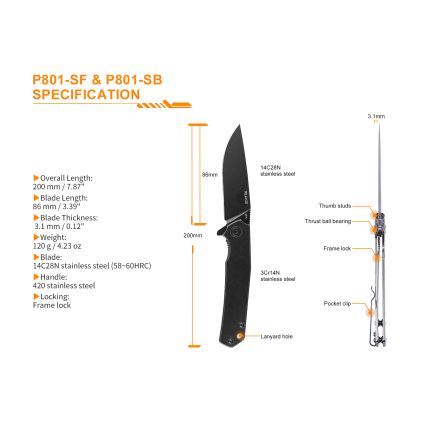 Ruike RUP801SB - Zavírací kapesní nůž 20 cm šedá