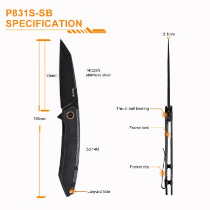 Ruike RUP831SSB - Zavírací kompaktní nůž 19,5 cm černá