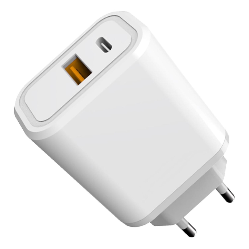 Rychlonabíjecí adaptér Power Delivery 30W USB-C + USB-A bílá