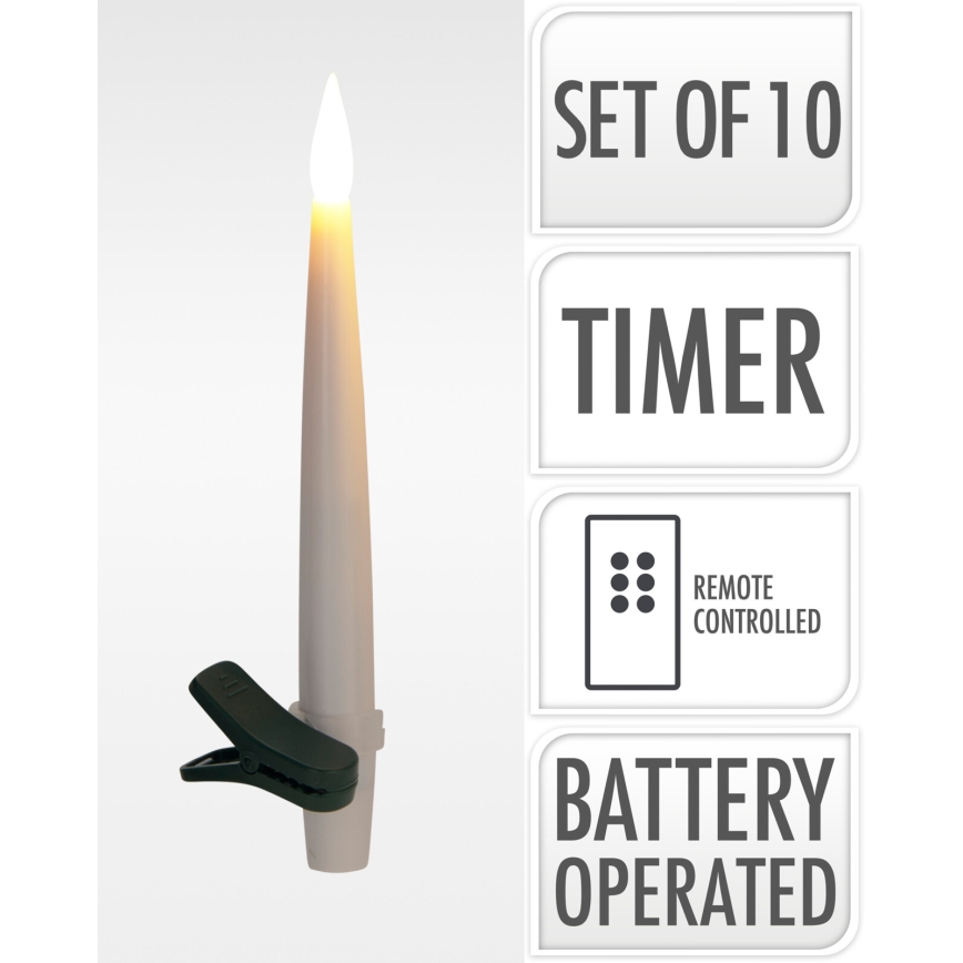SADA 10x LED Stmívatelná vánoční dekorace LED/1xAAA 15 cm teplá bílá svíčka + DO