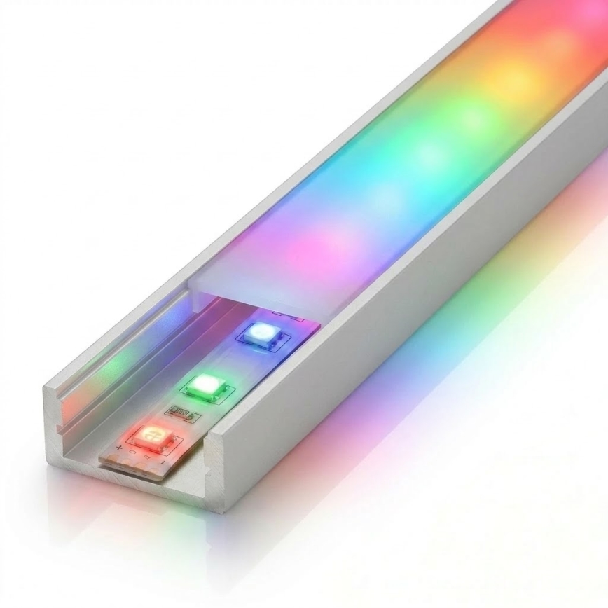 SADA 1x LED RGBW Stmívatelný pásek DIGITAL LED/16,5W/230V 5 m + 5x vestavný profil 1 m stříbrná/bílá + dálkové ovládání