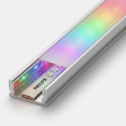 SADA 1x LED RGBW Stmívatelný pásek Philips Hue WHITE AND COLOR AMBIANCE LED/20W/230V 2 m + 2x vestavný profil 1 m stříbrná/bílá