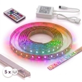 SADA 1x LED RGBW Stmívatelný pásek DIGITAL LED/16,5W/230V 5 m + 5x vestavný profil 1 m stříbrná/bílá + dálkové ovládání