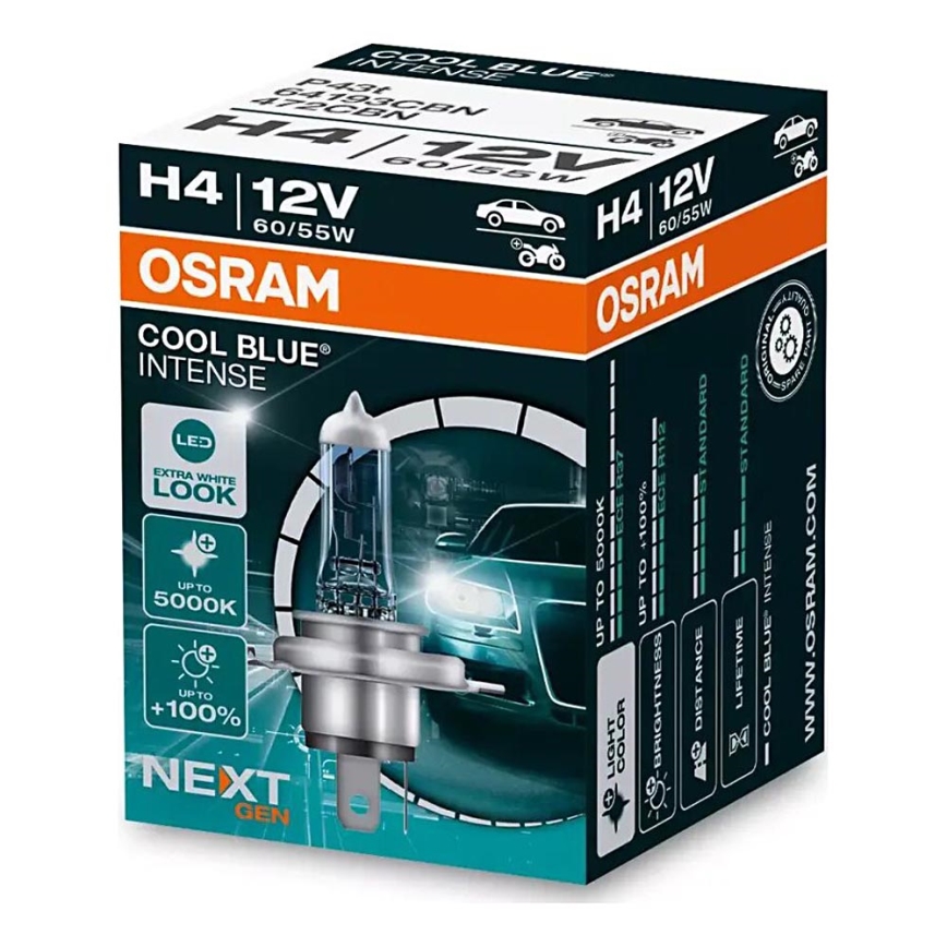 SADA 2x Autožárovka COOL BLUE H4 P43t/60/55W/12V 5000K - Osram