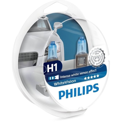 SADA 2x Autožárovka Philips WHITEVISION 12258WHVSM H1 P14,5s/55W/12V 3700K