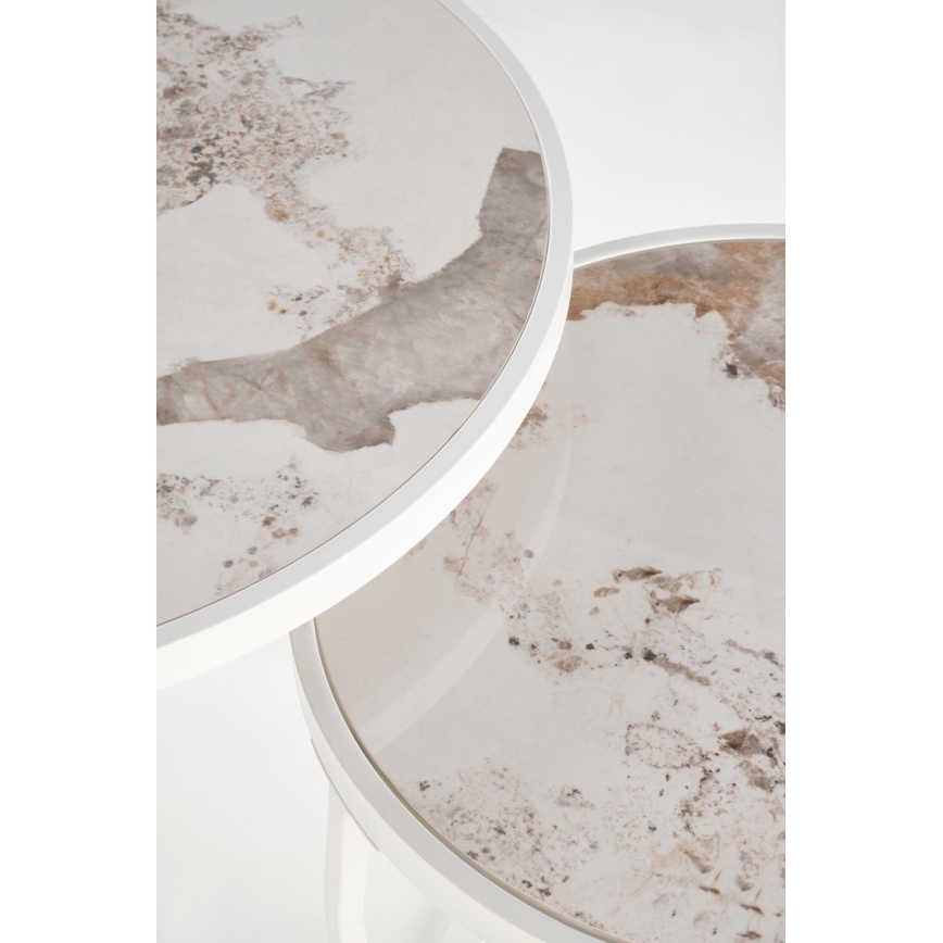 SADA 2x Konferenční stolek AURORO 62/47 cm béžová/bílá