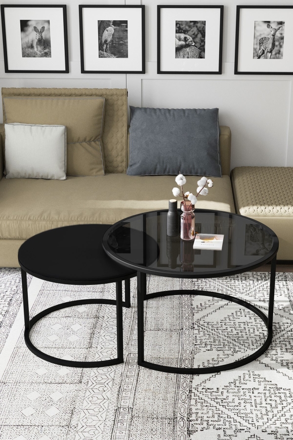 SADA 2x Konferenční stolek BORA pr. 57/75 cm černá
