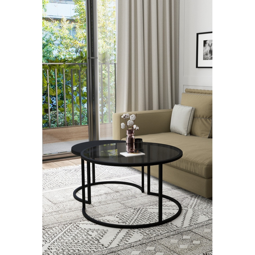SADA 2x Konferenční stolek BORA pr. 57/75 cm černá