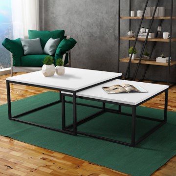 SADA 2x Konferenční stolek DUAL 76x76/66x66 cm černá/bílá