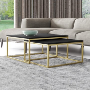 SADA 2x Konferenční stolek DUAL 76x76/66x66 cm černá/zlatá