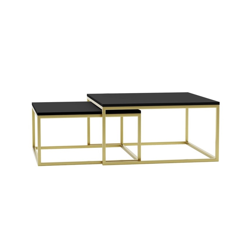 SADA 2x Konferenční stolek DUAL 76x76/66x66 cm černá/zlatá
