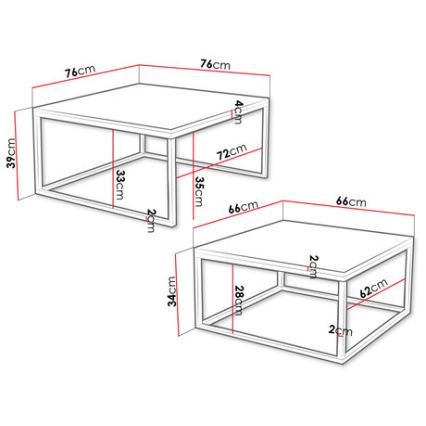 SADA 2x Konferenční stolek DUAL 76x76/66x66 cm černá/zlatá