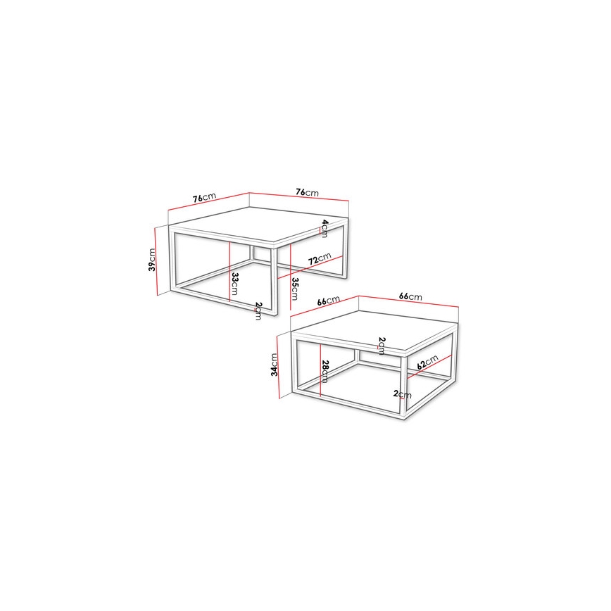SADA 2x Konferenční stolek DUAL 76x76/66x66 cm černá/zlatá