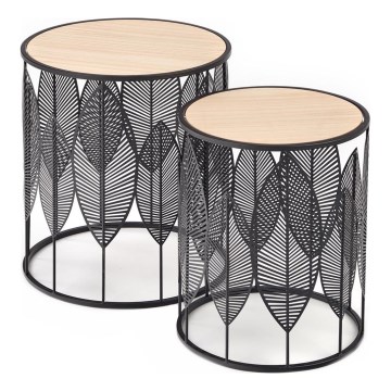 SADA 2x Konferenční stolek FOLLA pr. 33/40 cm černá/dřevo