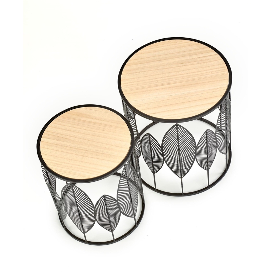 SADA 2x Konferenční stolek FOLLA pr. 33/40 cm černá/dřevo