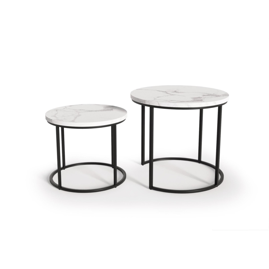 SADA 2x Konferenční stolek OREO pr. 43/53 cm černá/dekor mramoru