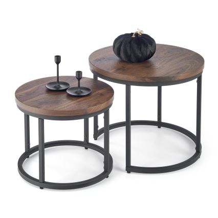 SADA 2x Konferenční stolek OREO pr. 43/53 cm černá/ořech