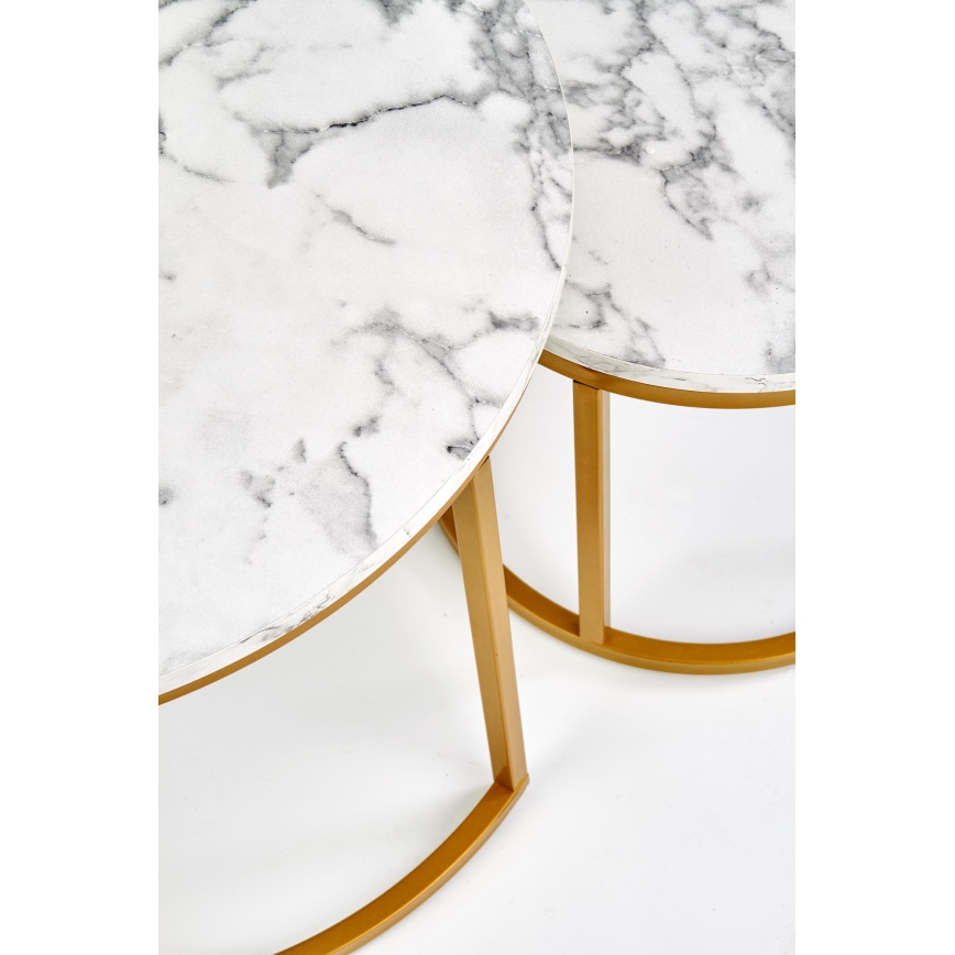 Sada 2x Konferenční stolek PACILA dekor mramor/zlatá