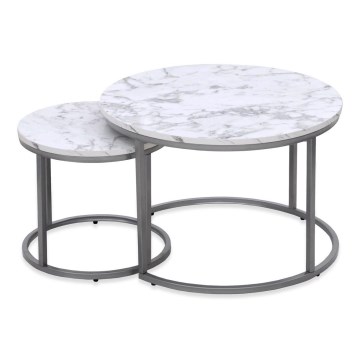 SADA 2x Konferenční stolek PAOLA pr. 38/60 cm šedá/mramor