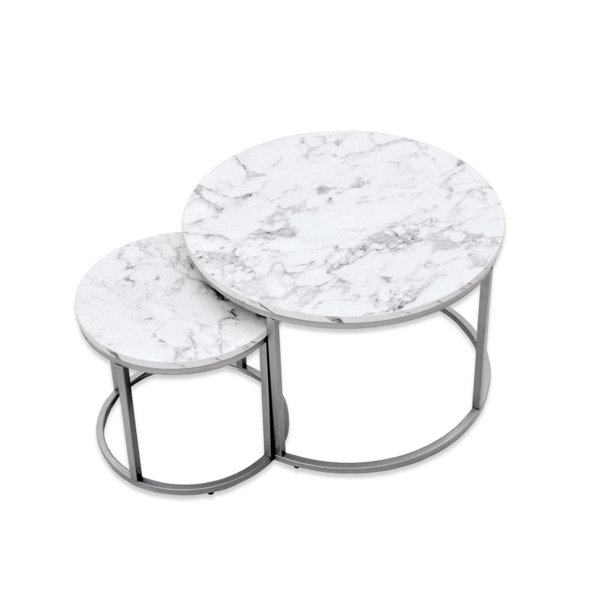 SADA 2x Konferenční stolek PAOLA pr. 38/60 cm šedá/mramor