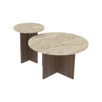 SADA 2x Konferenční stolek PURO pr. 40/70 cm ořech/travertin