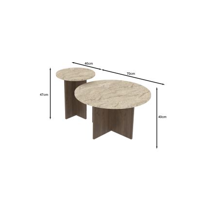 SADA 2x Konferenční stolek PURO pr. 40/70 cm ořech/travertin