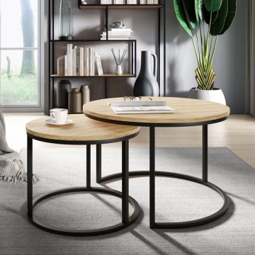 SADA 2x Konferenční stolek RABEN 75/58 cm černá/zlatý dub