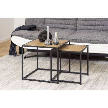 SADA 2x Konferenční stolek SARON 50x50/40x40 cm dub/černá