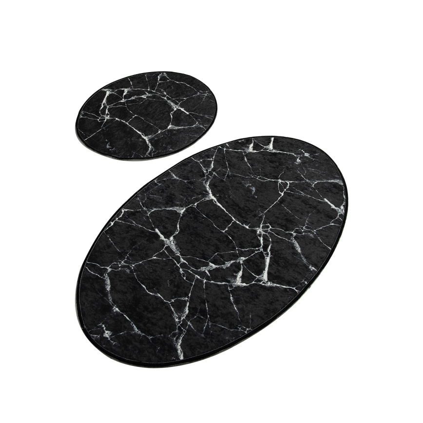 SADA 2x Koupelnová předložka MARBLE 50x60/60x100 cm černá